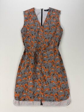 Kate Spade Saturday Gazelle Print Mini Dress Sleeveless V-Neck Tie Waist Safari